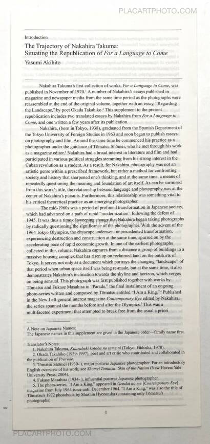 Takuma Nakahira,For a Language to Come